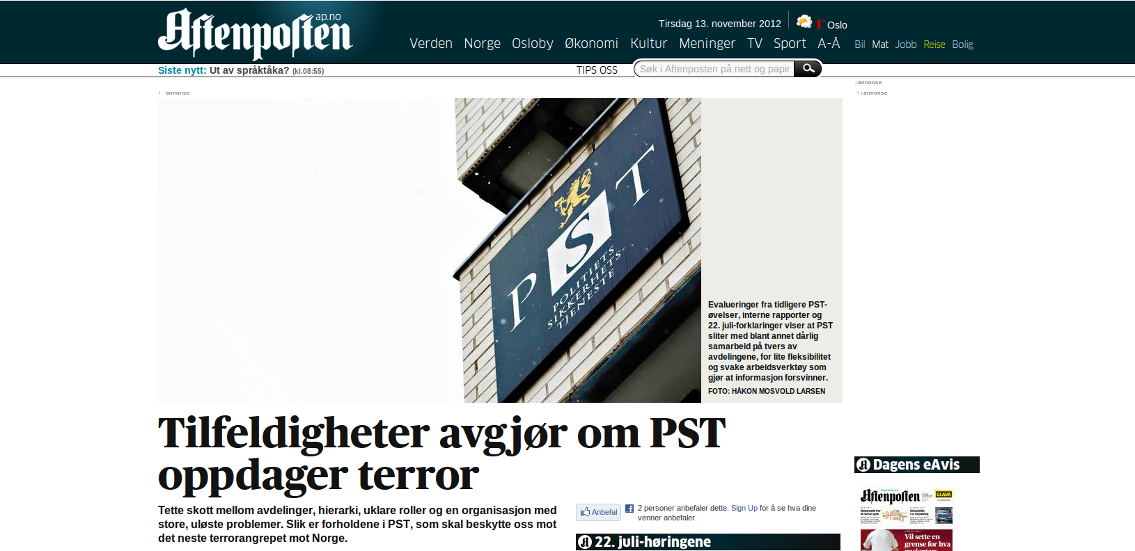Headline from Aftenposten.no