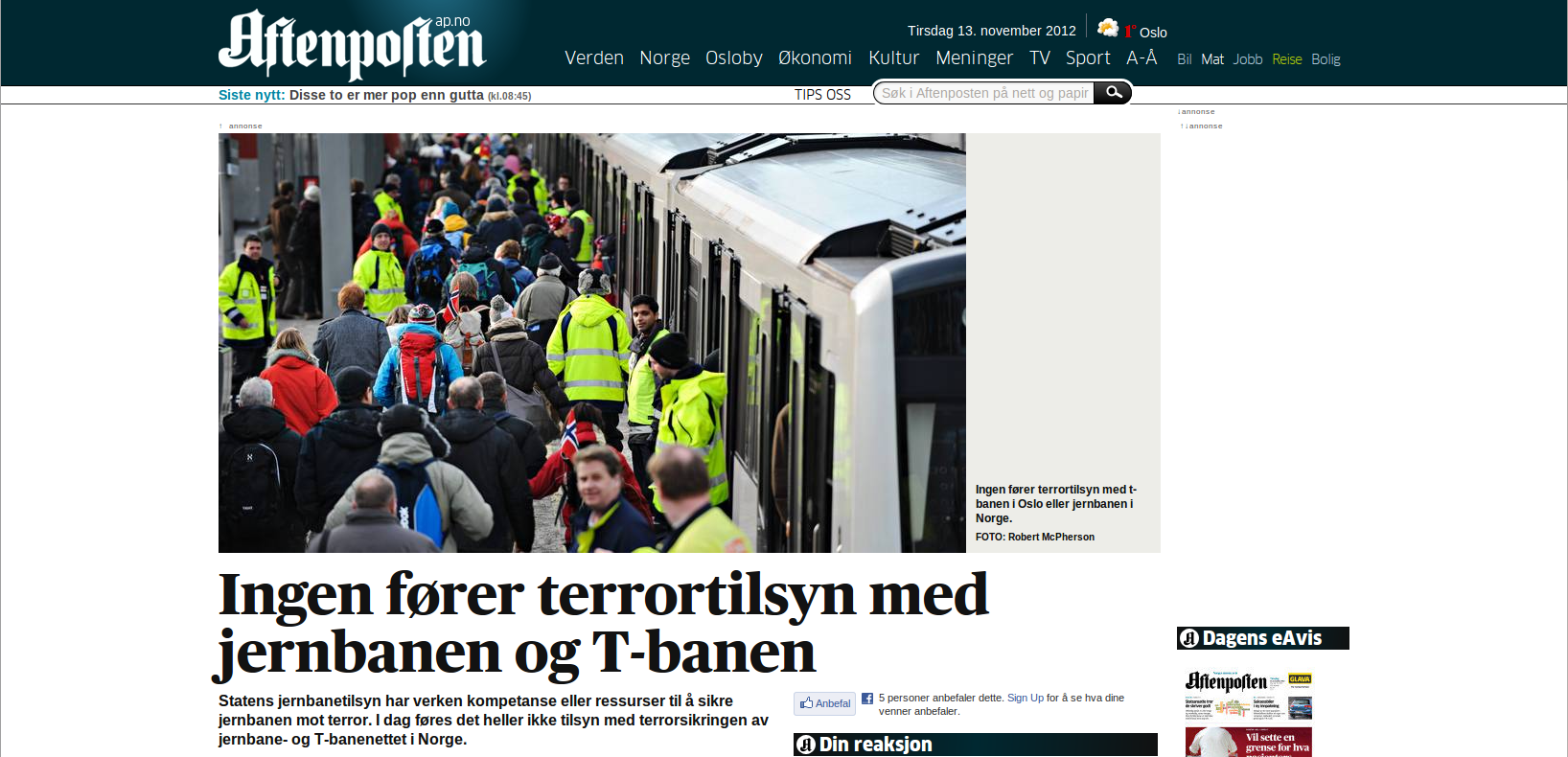 Headline from Aftenposten.no